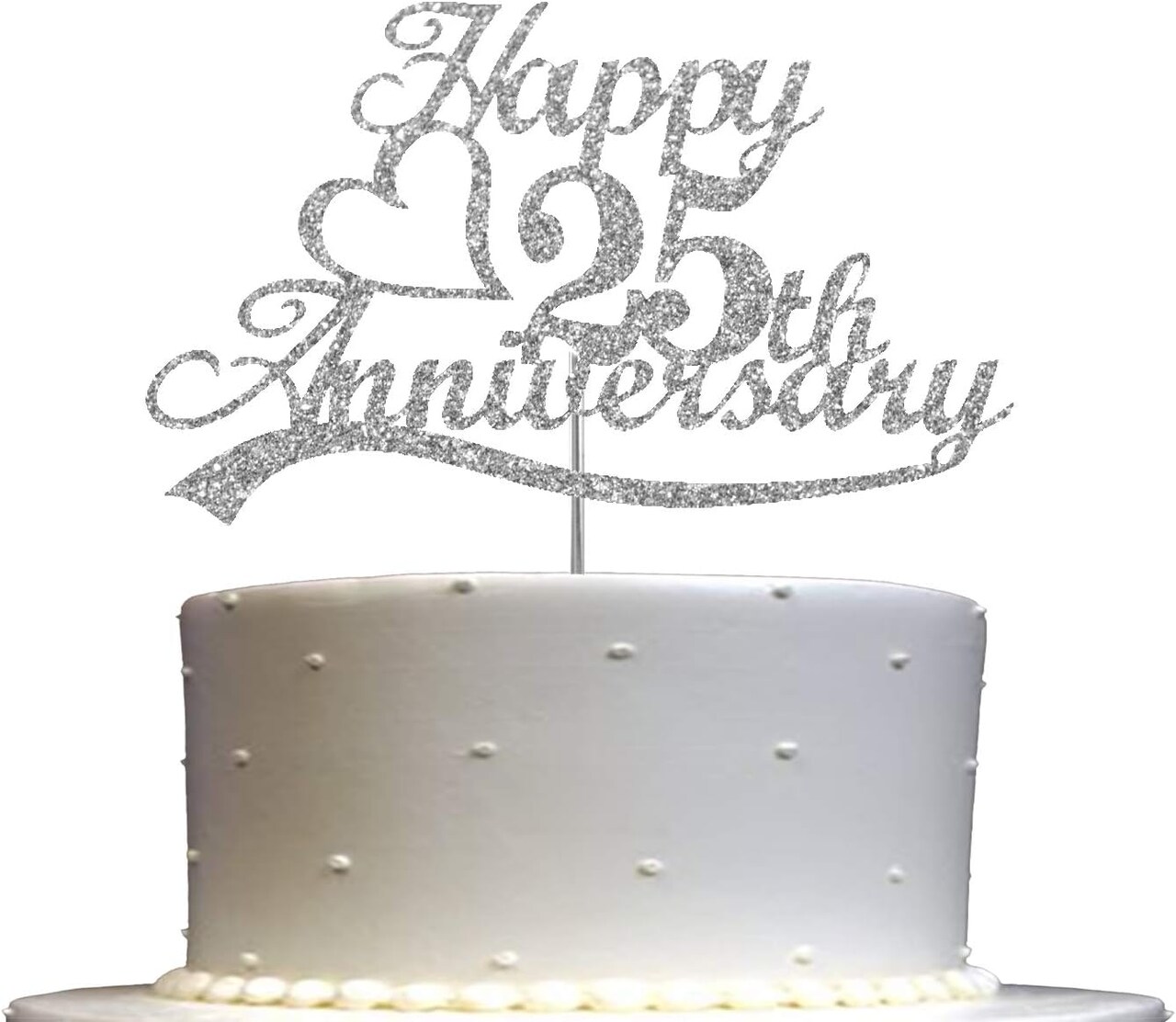 25th Anniversary Cake Topper Silver Glitter, 25 Wedding Anniversary 6.6"W x 4"H